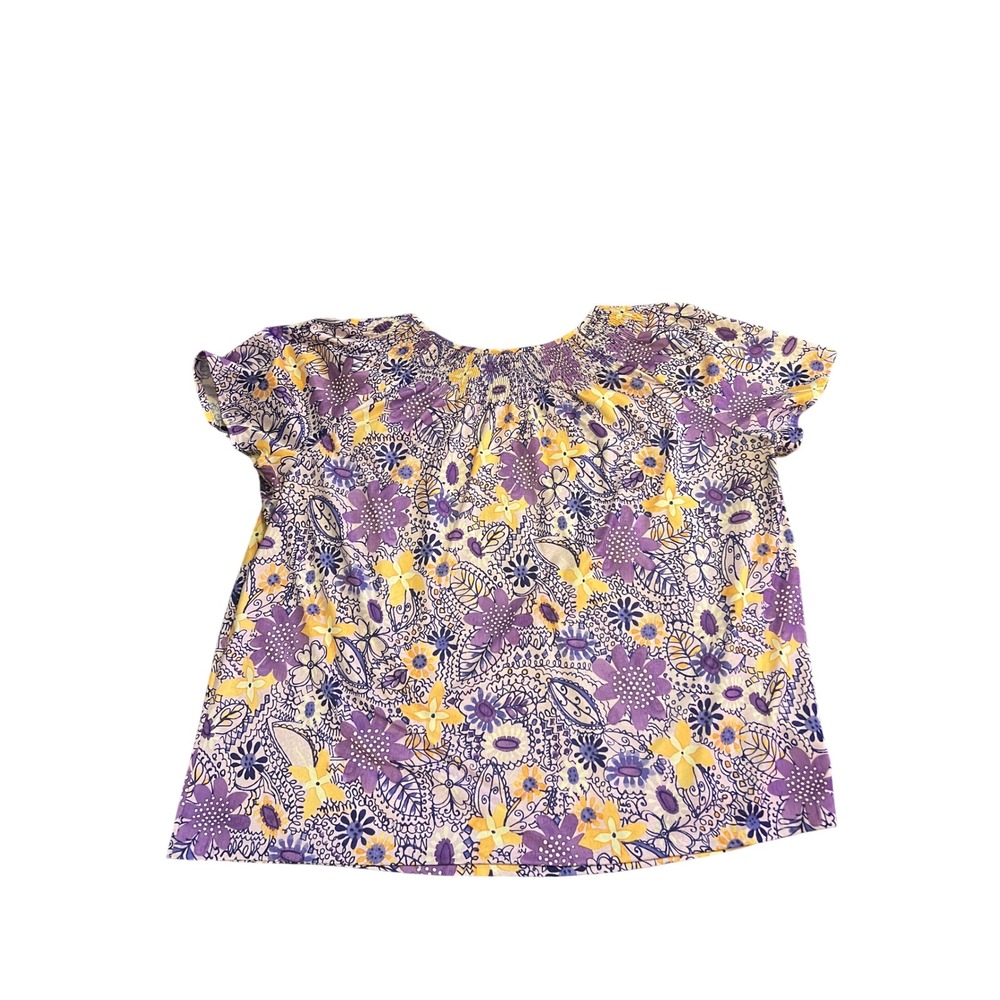 Vintage Sara Morgan for Haband Floral Paisley Smocked Blouse Purple Yellow XL
